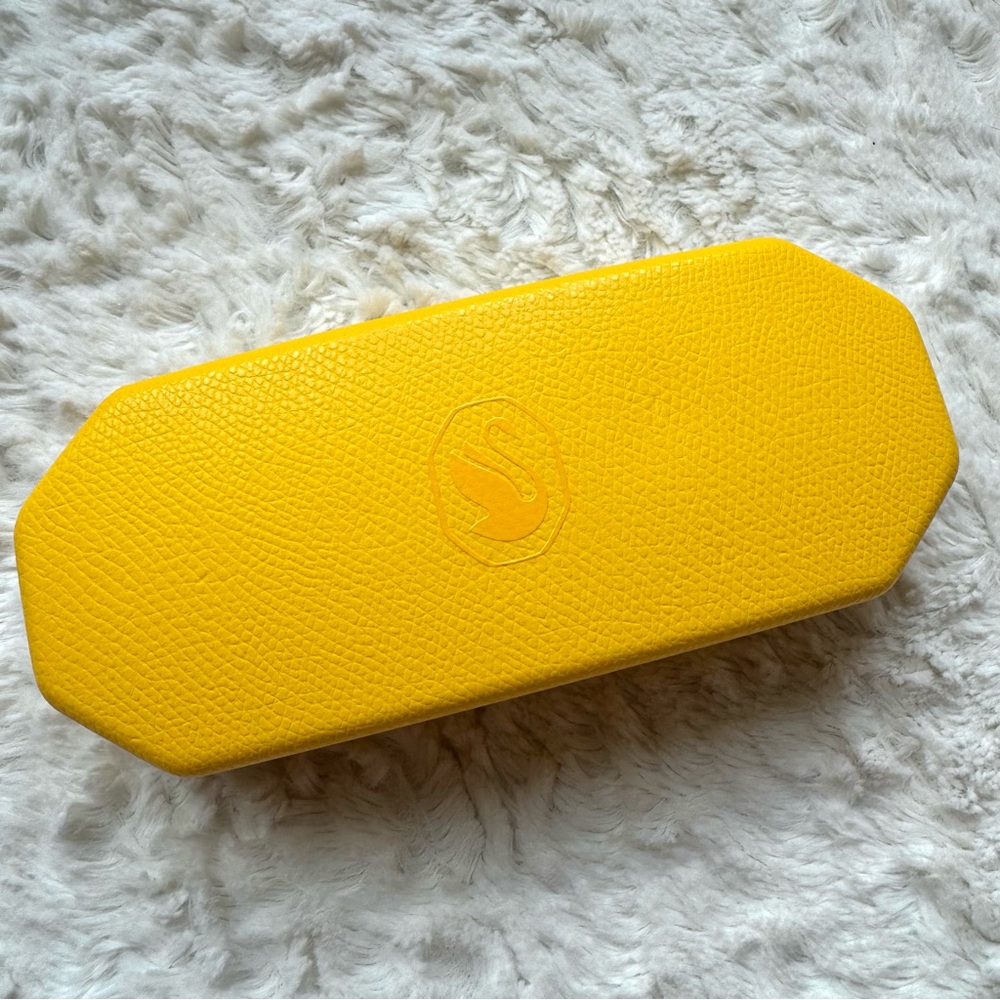 Swarovski Hard Shell Clam Sunglasses Case Yellow Swan Felt Lined Protective